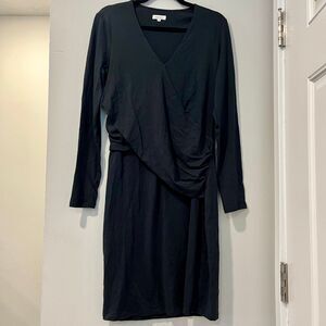 Sundance Classic Twist Faux Wrap Long Sleeve Black Midi Dress size Medium